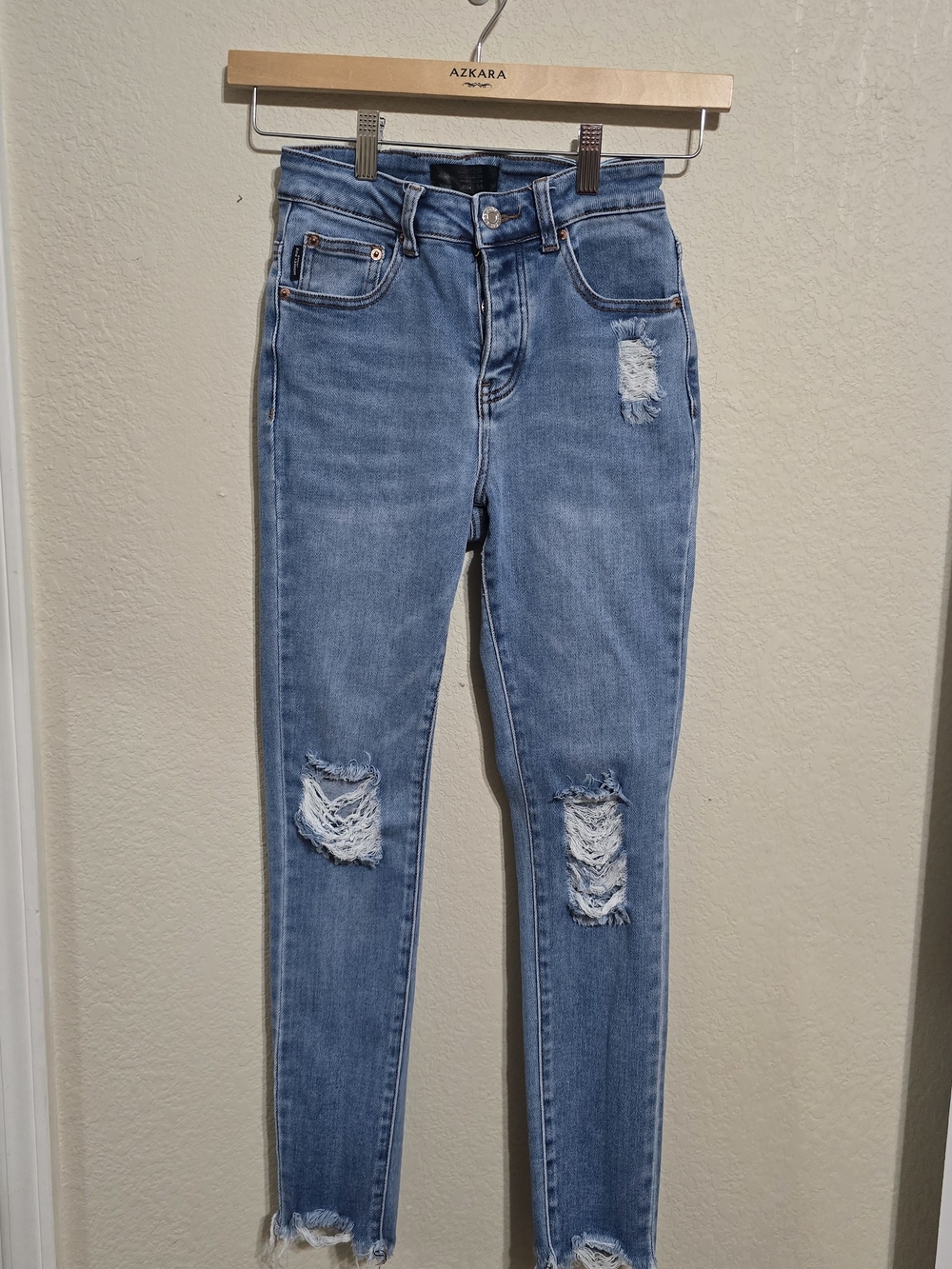 High-Rise Skinny Distressed Light Blue Jeans for Women